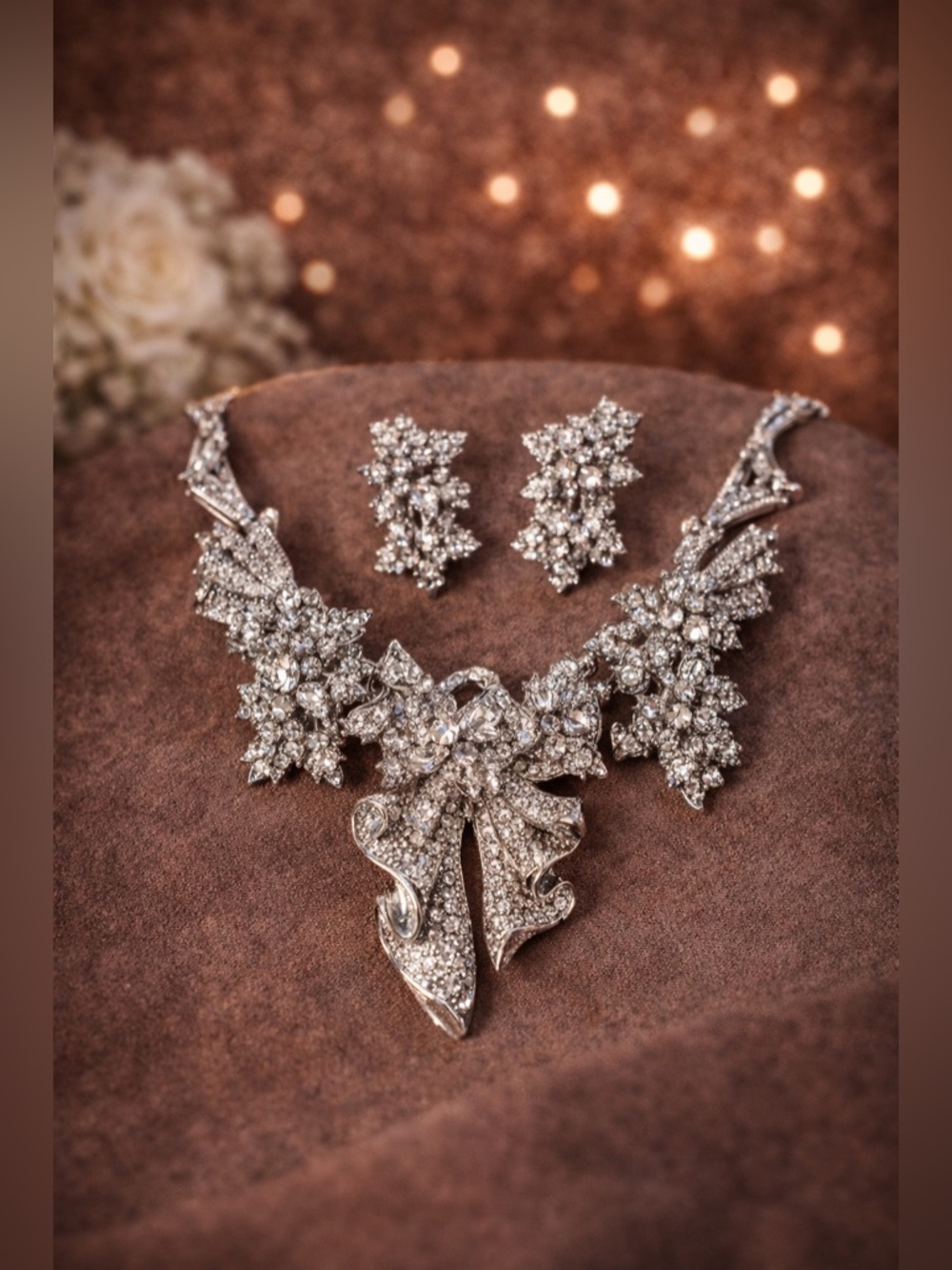 MIMOSA Couture Crystal Bow Suite · Rare Full Set ·  Necklace Earrings · Heirloom